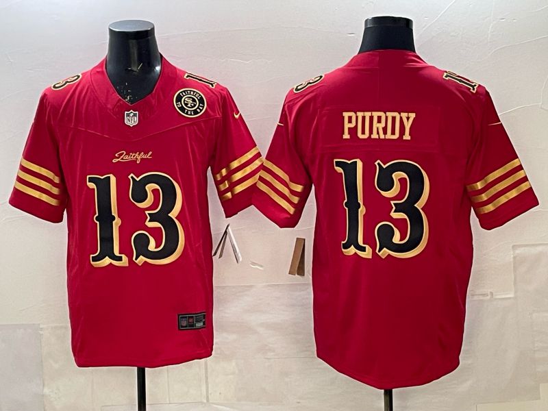 Men 2025 Nike San Francisco 49ers #13 Purdy red gold 5th generation Limited NFL Jersey 004
